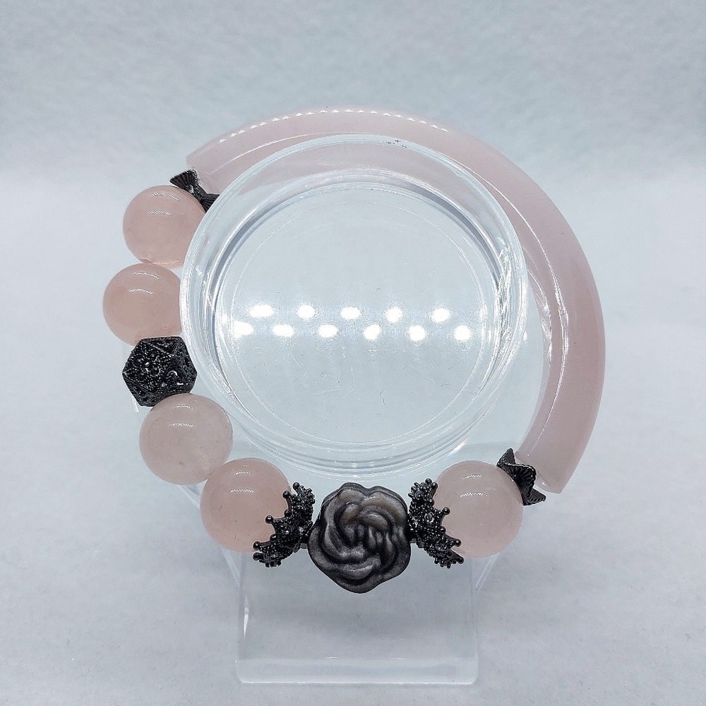 🌹 Aster Rose Quartz "Rosé" Half Hard Bangle Bracelet